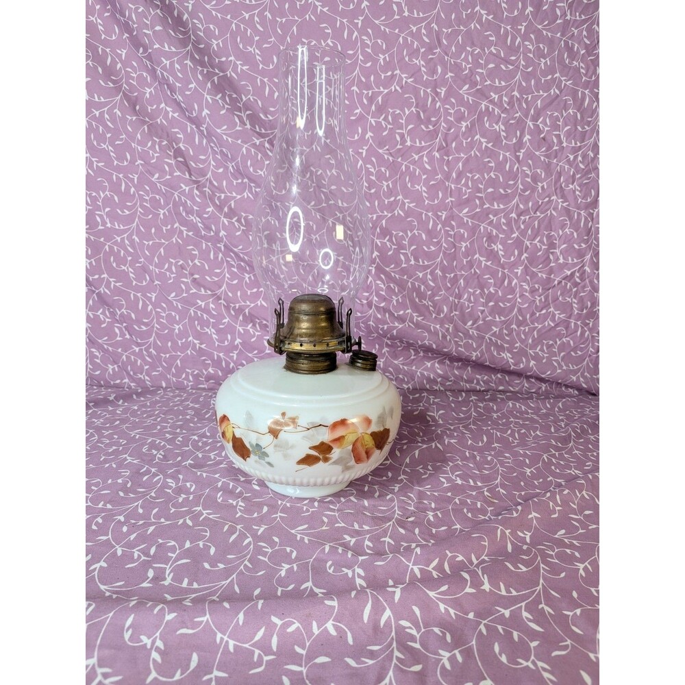 1940s P&A Deluxe Hand-Painted Milk Glass Oil Lamp 12"